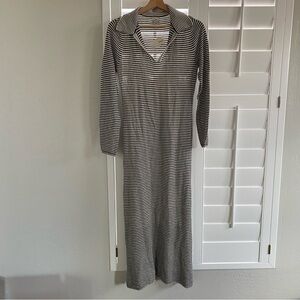 A New Day NWT Black and White Striped Lined M Collared Sweater Dress